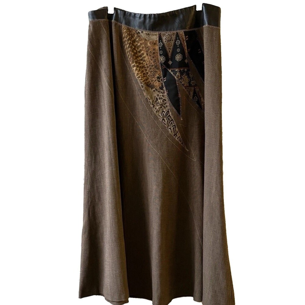 KOOS of Course! Art to Wear Women's Brown/Black Patchwork A-Line Midi Skirt 16